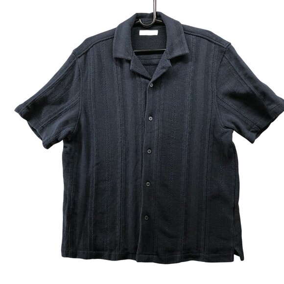 Zara Textured Knit Shirt Mens XL Navy Blue Short Sleeve Overshirt Relaxed Fit - Picture 1 of 10